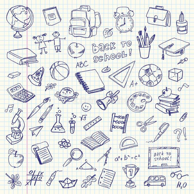 Freehand drawing school items. Back to School vector illustration Freehand drawing school items. Back to School vector illustration
