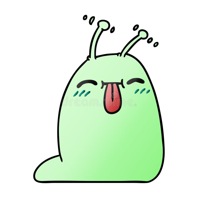 freehand drawn gradient cartoon of a happy kawaii slug