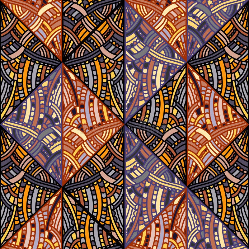 Freehand line mosaic seamless pattern. Vintage boho tile ornament. Creative doodle style backdrop. Abstract geometric ethnic tile royalty free illustration