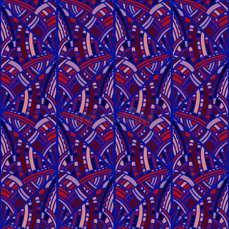 Freehand line mosaic seamless pattern. Vintage boho tile ornament. Creative doodle style backdrop. Abstract geometric ethnic tile stock illustration