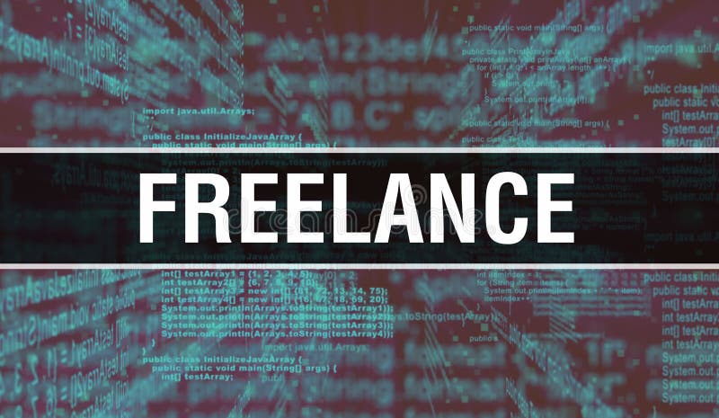 Freelance with Digital java code text. freelance and Computer software coding vector concept. Programming coding script java, digital program code with freelance on screen illustration. Programming coding script java stock images, royalty-free photos and pictures