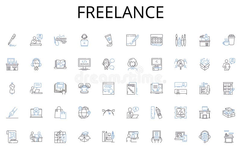Freelance line icons collection. Construction, Architecture, Development, Renovation, Design, Engineering, Planning stock illustration