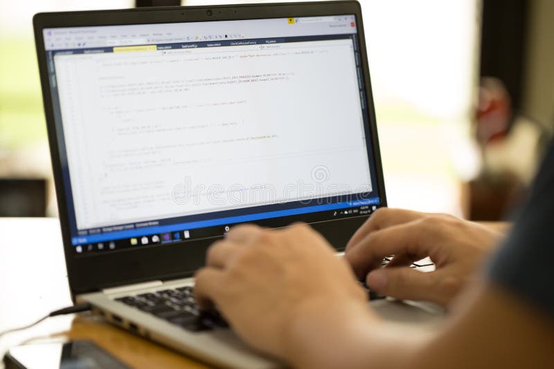 Freelance programmer or developer working at home royalty free stock image