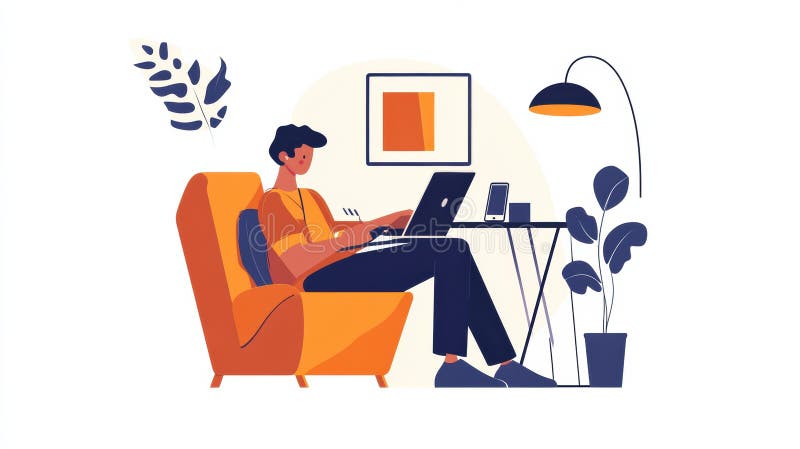 Modern freelancer multitasking in a sleek organized workspace with laptop smartphone and tablet during daytime hours royalty free stock image