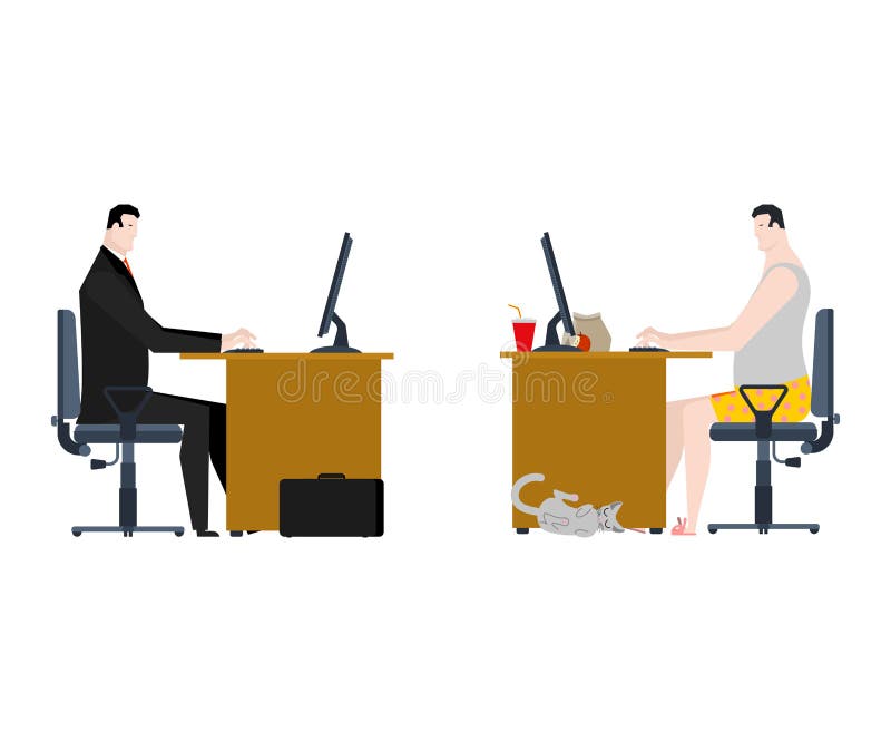 Freelancer and manager in business office. Work at home and work vector illustration