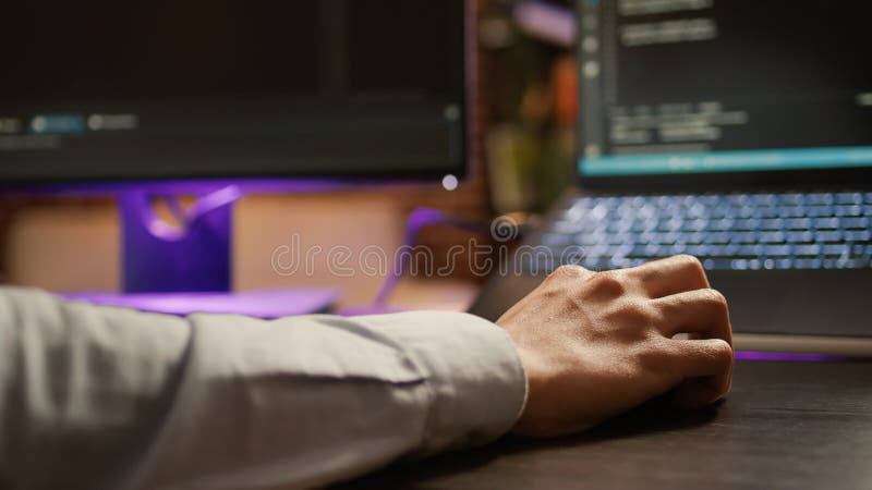 Freelancer programming binary code on software server, coding encryption system with firewall application. Hacking security program on network script for development. Close up. Coding software development programming program code stock images, royalty-free photos and pictures