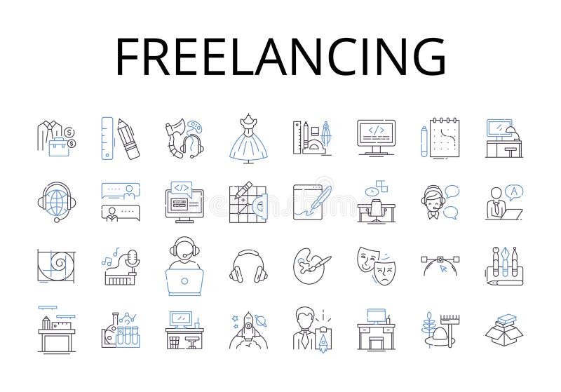 Freelancing line icons collection. Self-employment, Independent work, Outsourcing, Work from home, Remote work, Side stock illustration