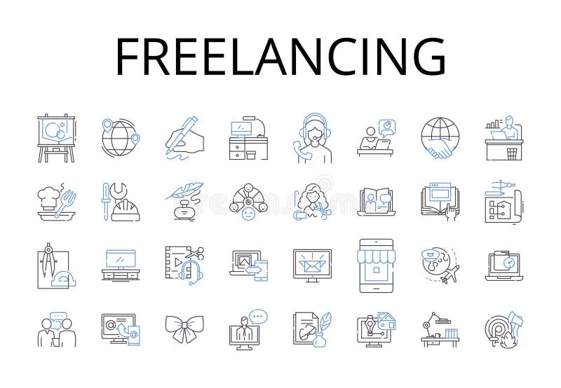 Freelancing line icons collection. Self-employment, Independent work, Outsourcing, Work from home, Remote work, Side stock illustration