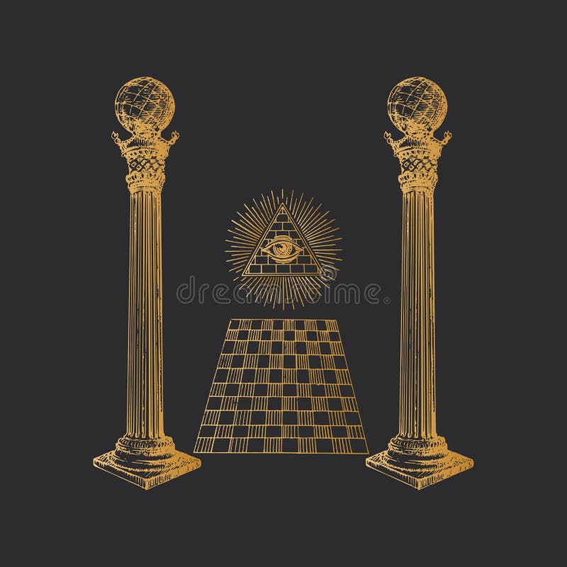 Freemasonry Columns and Eye of Providence concept. royalty free illustration