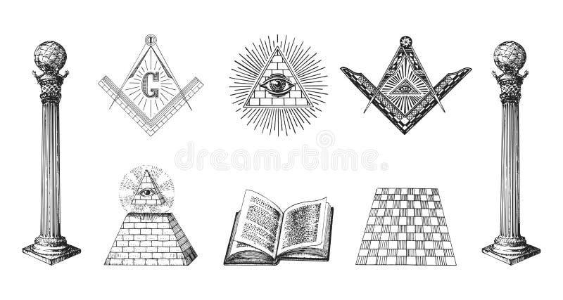 Masonic symbols set in vector. Occult symbolism. royalty free illustration
