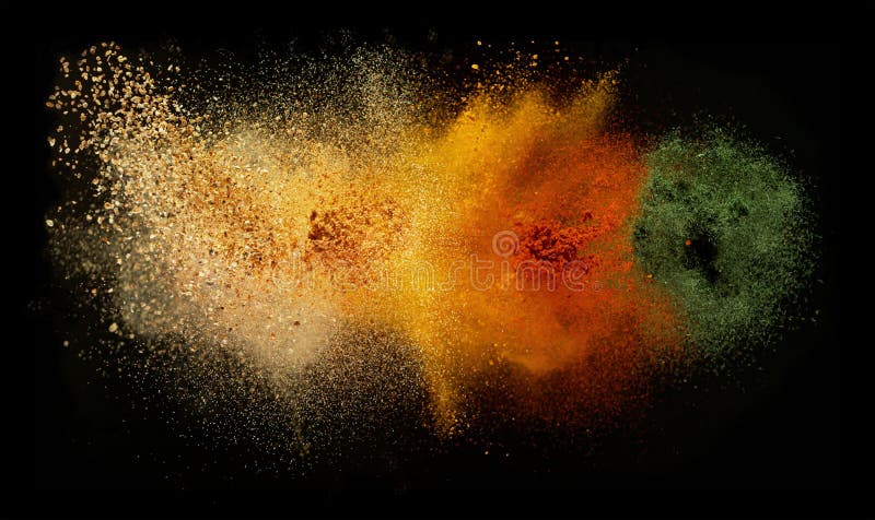 Freeze motion of spice explosion, black background