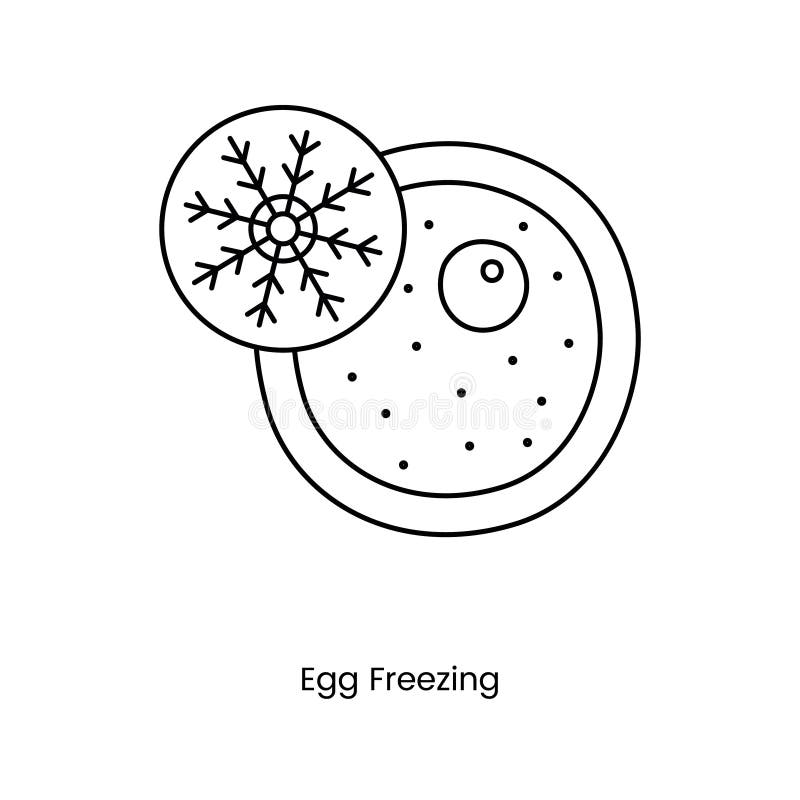 Freezing female eggs, unfertilized female egg line icon in vector, medical illustration.