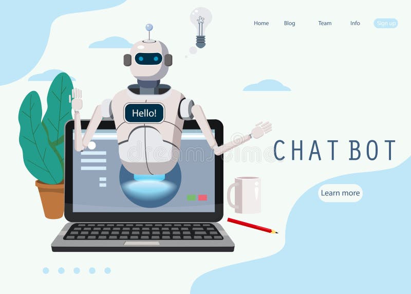 Freier Schwätzchen Bot, Roboter-virtuelle Unterstützung auf Laptop sagen Konzept-Webseiten-Element von Website oder von beweglich vektor abbildung Freier Schwätzchen Bot, Roboter-virtuelle Unterstützung auf Laptop sagen Konzept-Webseiten-Element von Website oder von beweglich vektor abbildung