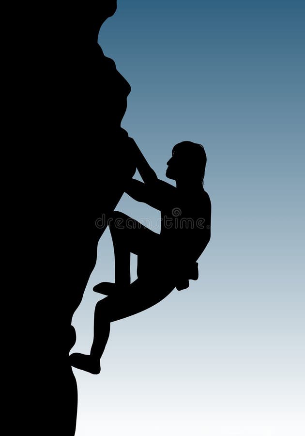 Illustration of a free climber ascending a cliff face. Illustration of a free climber ascending a cliff face