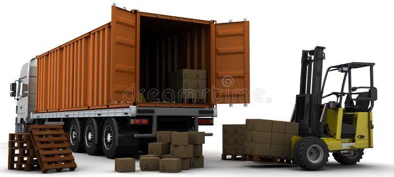 3D Render of a freight container Delivery Vehicle. Stack vehicle illustrations