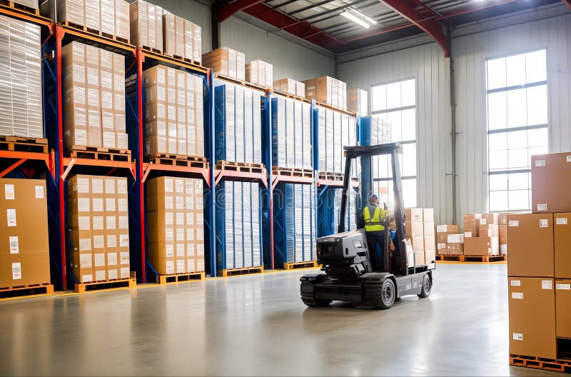 A Freight Forwarder Loads Goods at a Large Modern Warehouse. Generative