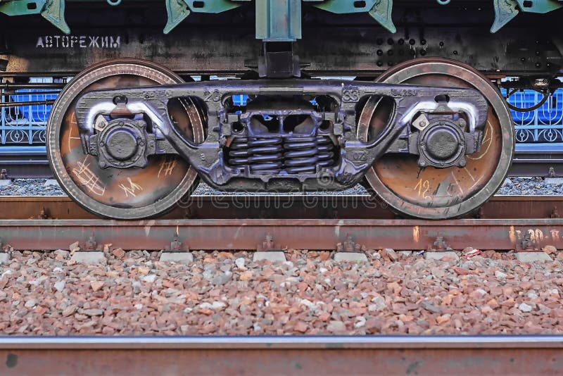 Freight Train, Iron Wheels Train Closeup, Color Photograph Stock Image