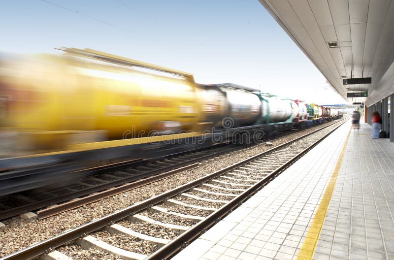 Freight train on railway station royalty free stock photo