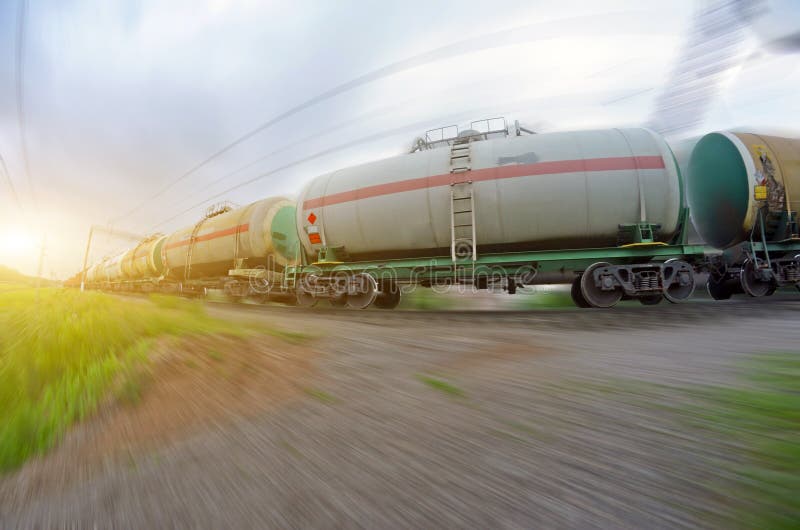 Freight Train Passing Oilloading, Fuel Oil, Fuel Tanks in Motion