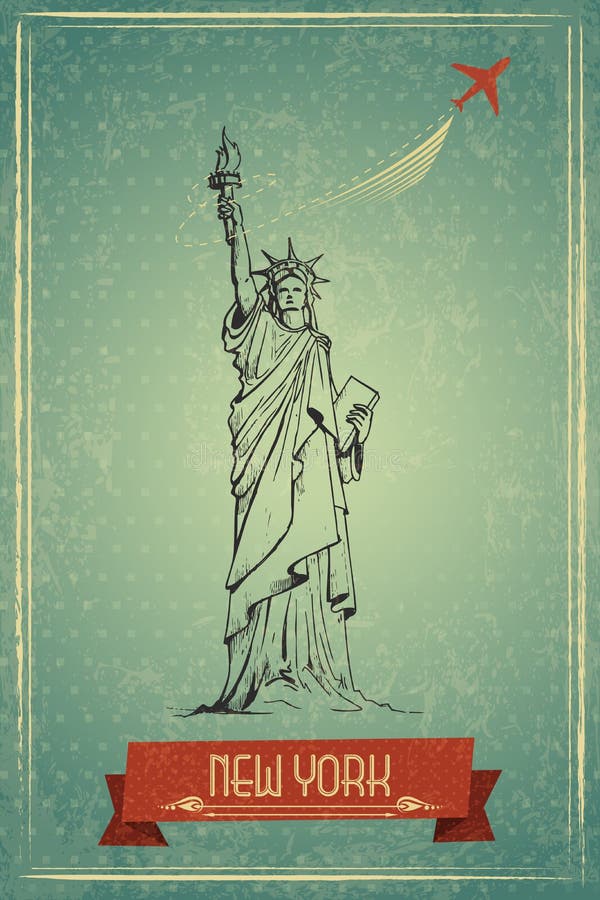 Freiheitsstatue für Retro- Reise-Plakat stock abbildung Freiheitsstatue für Retro- Reise-Plakat stock abbildung