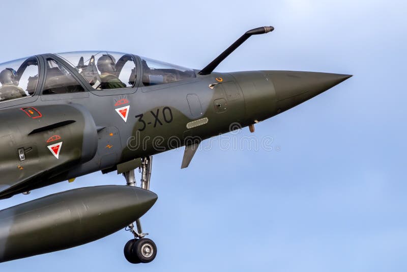 French Air Force Dassault Mirage 2000 fighter jet arriving at Leeuwarden Air Base, The Netherlands - March 30, 2022