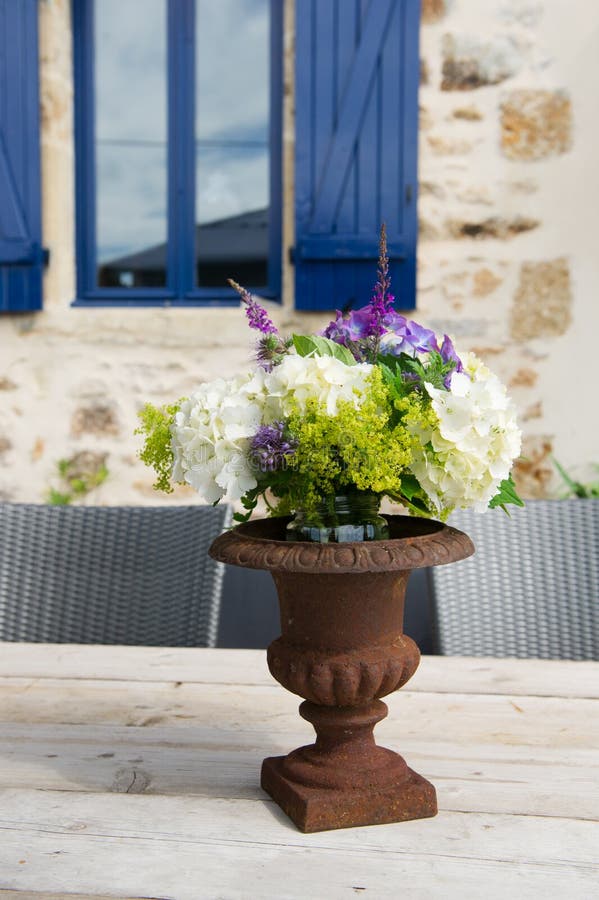 French Antique Vase with Flowers Stock Photo Image of furniture