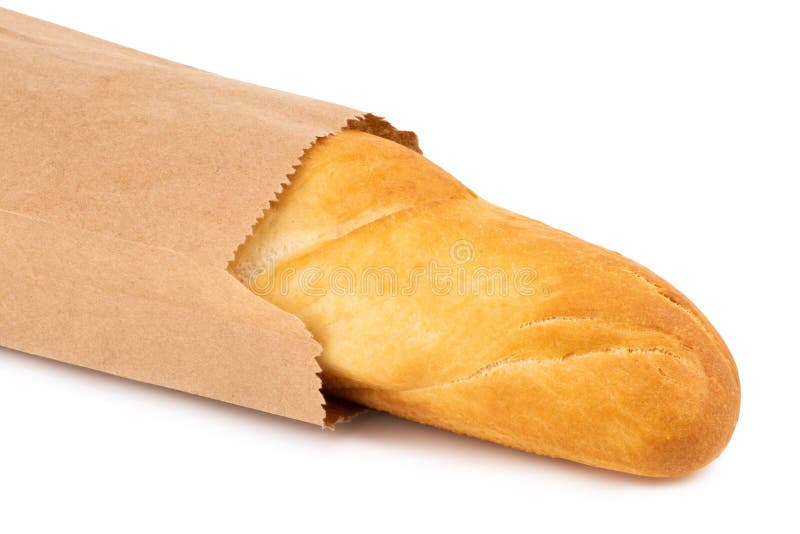 French Baguette in the Paper Bag Isolated on White Stock Image Image
