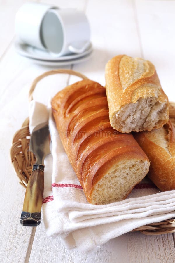 French Baguette in Wicker Basket Stock Photo Image of coffee, baguette 57573866