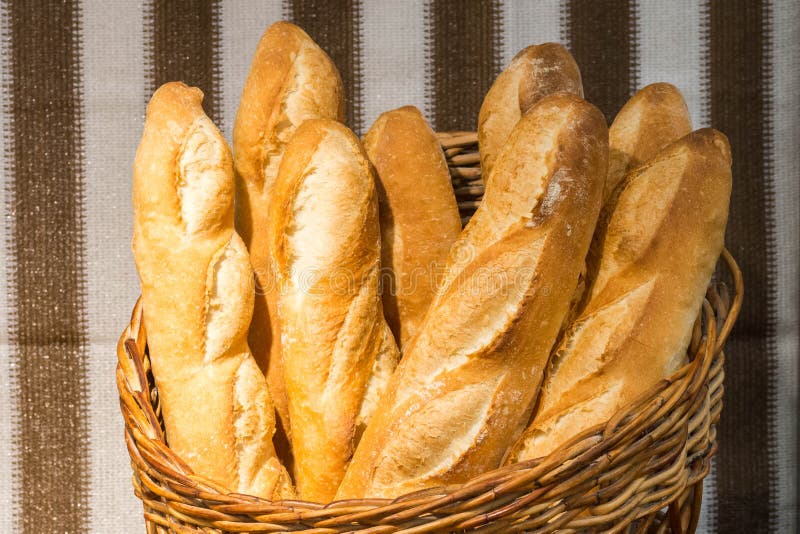Bunch of French Bread in a Basket. Stock Photo Image of french