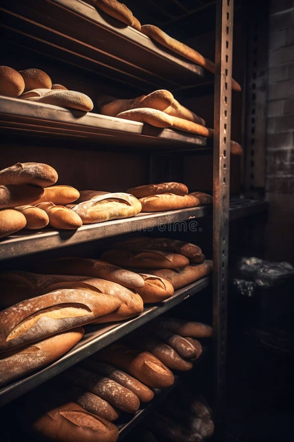 French Bread on the Shelves. Generative AI Stock Illustration