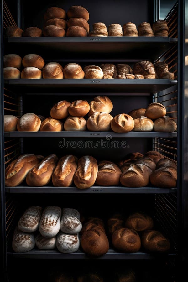French Bread on the Shelves. Generative AI Stock Illustration