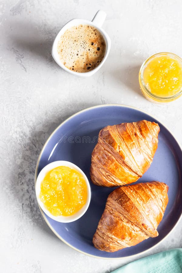 French Breakfast with Fresh Pastries. Croissants with Coffee and Jam Stock Photo Image of