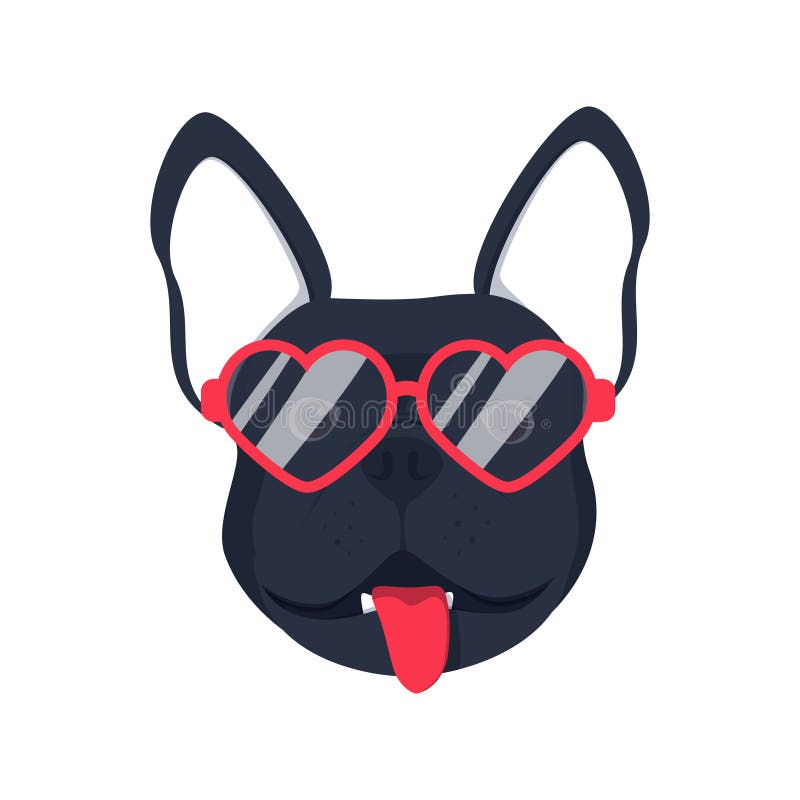 French bulldog dog head dog face illustration. Beautiful french bulldog puppy black fawn dog looks out the glasses. stock illustration