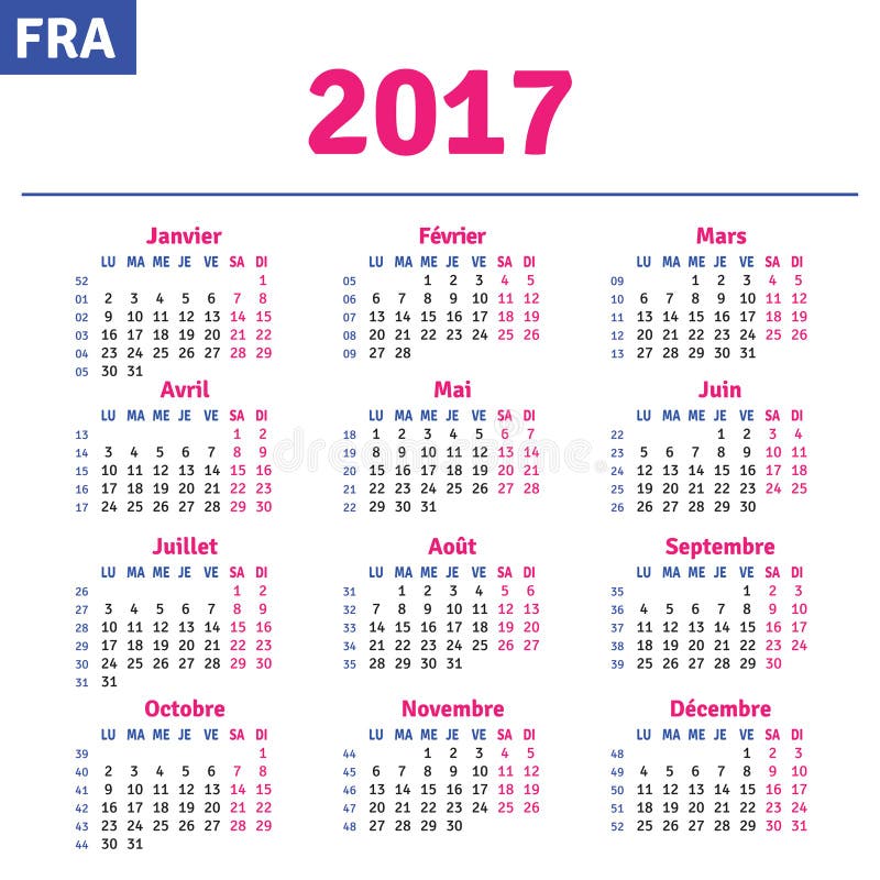 French calendar 2017 stock vector. Illustration of month 67491181