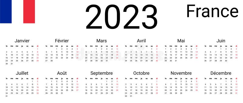 French 2023 Calendar Vector Design Template Start From Monday Full