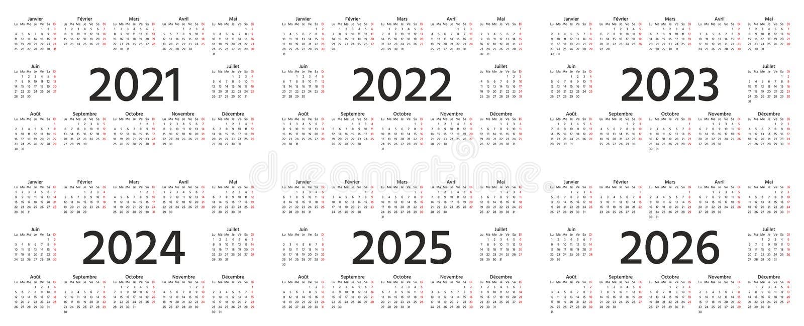 Calendar 2021 2022 2023 2024 2025 2026 2027 Years. Vector Illustration
