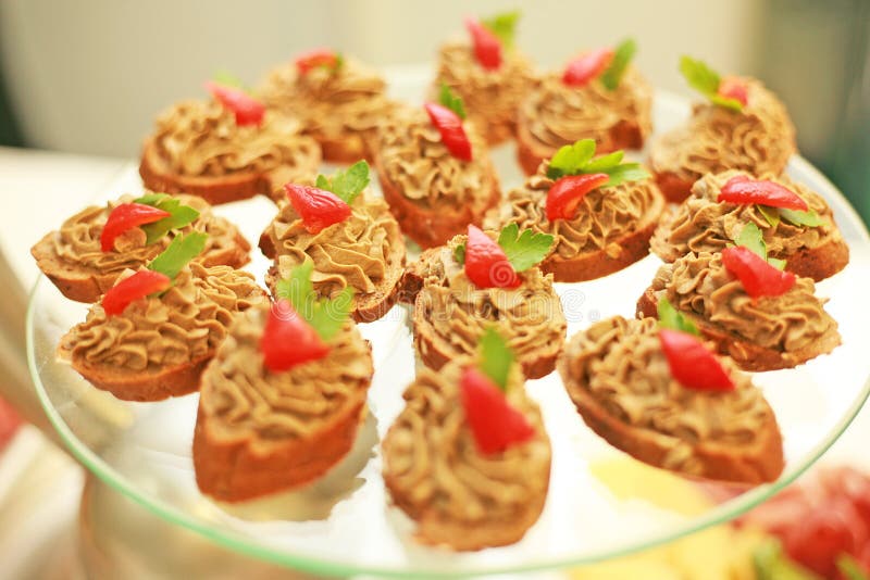 French canapes in a cafe stock image. Image of cherry 45612621