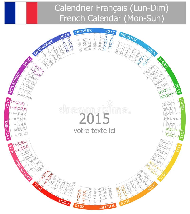2015 French Circle Calendar MonSun Stock Vector Illustration of