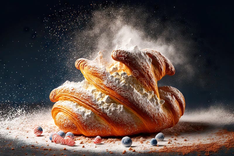French Confectionery Crispy Croissant in Powdered Sugar and Flour Stock Photo Image of
