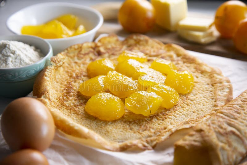 French Crepes with Plum and Fresh Fruit Stock Photo Image of lunch