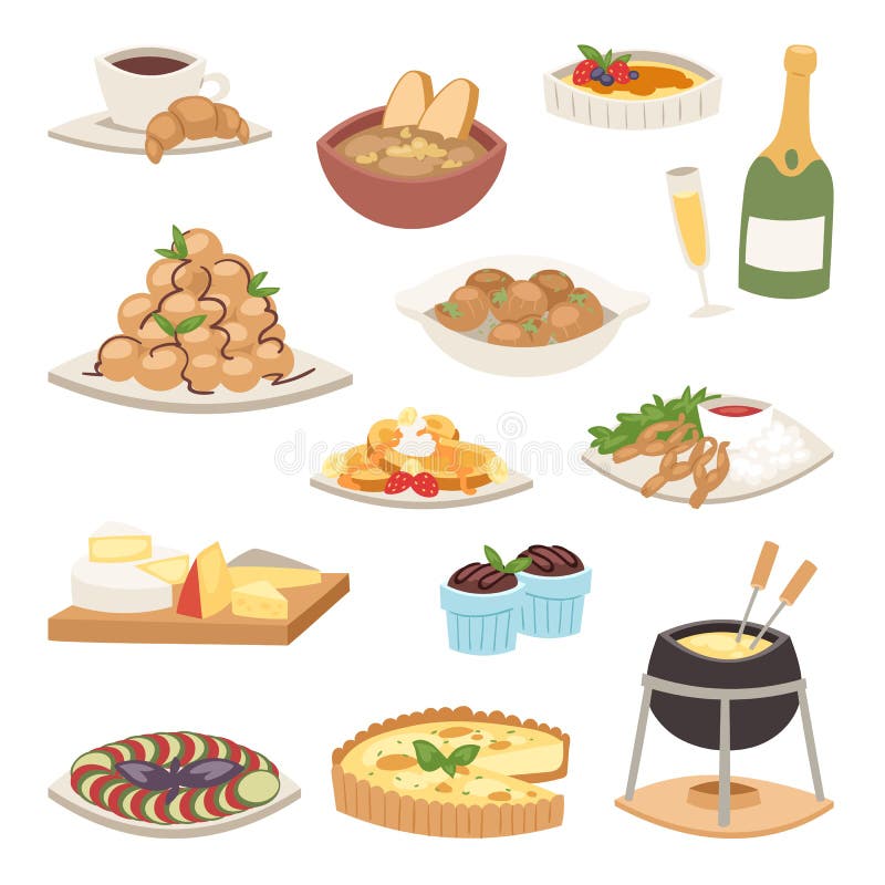 French cuisine traditional food delicious meal healthy dinner lunch continental Frenchman gourmet plate dish vector