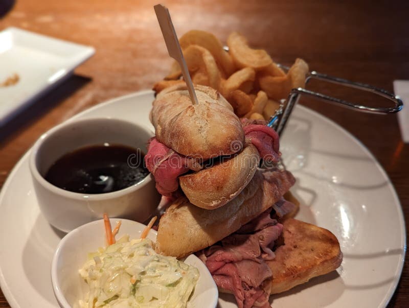 French Dip Sandwich Roast Beef Fries Stock Photo Image of sandwich