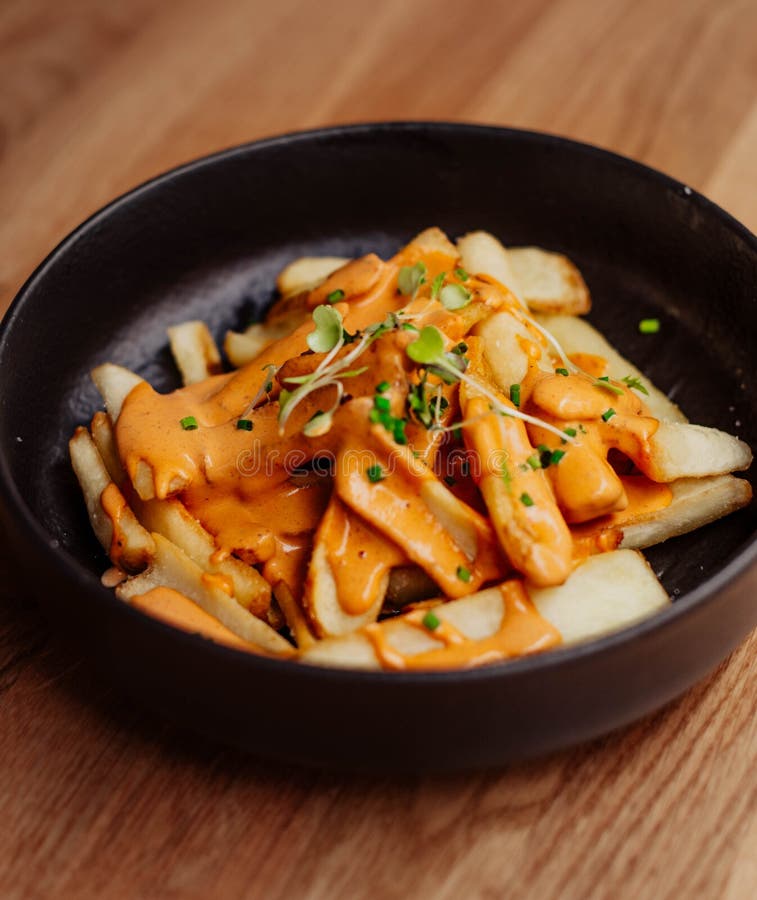 French Fries with American Style Cheddar Cheese Stock Photo Image of