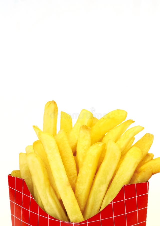 Francés papas fritas en cabina, en blanco, espacio noticias.