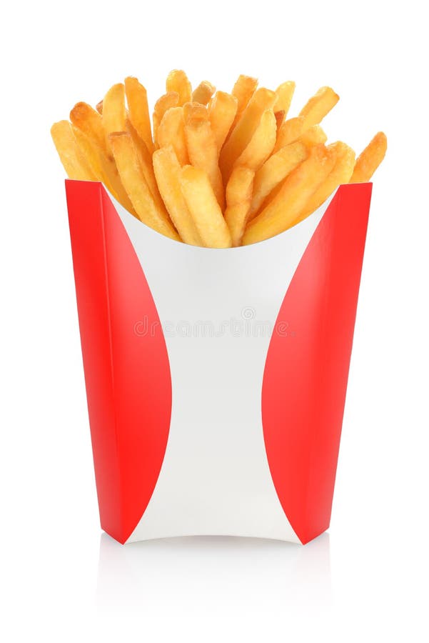French fries in a white paper box isolated on white. 3d rendering. Stock  Photo by Ha4ipuri
