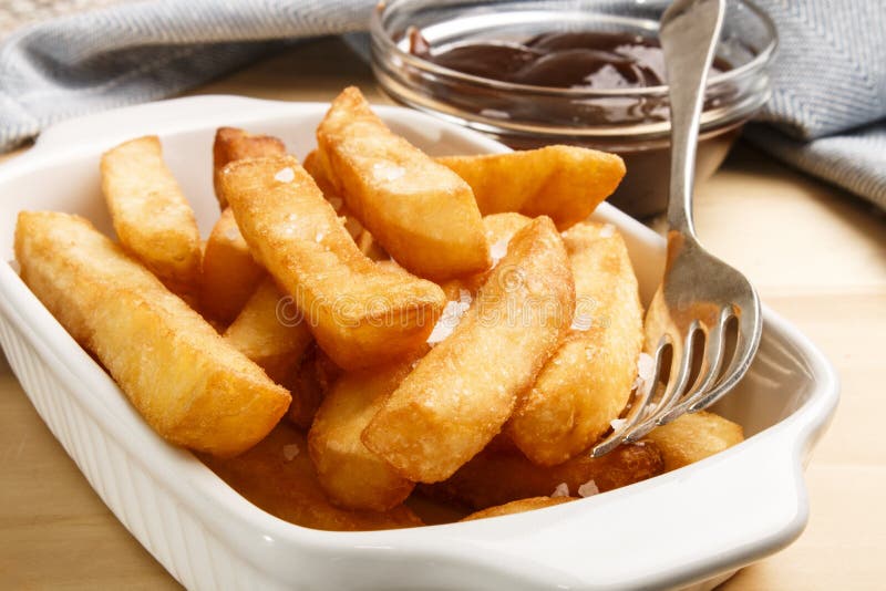 French Fries with British Brown Sauce in a Bowl Stock Photo Image of