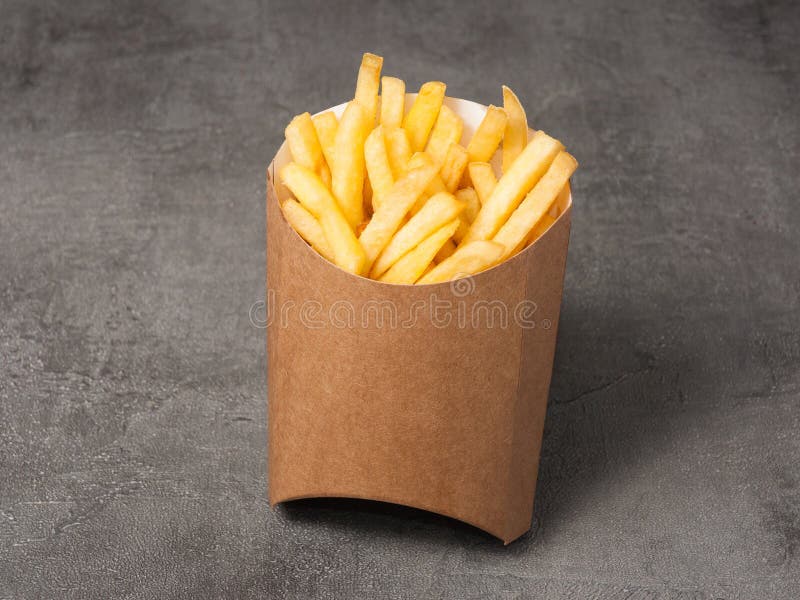 French Fries In Paper Packaging Stock Photo - Download Image Now - French  Fries, Blank, Cooked - iStock
