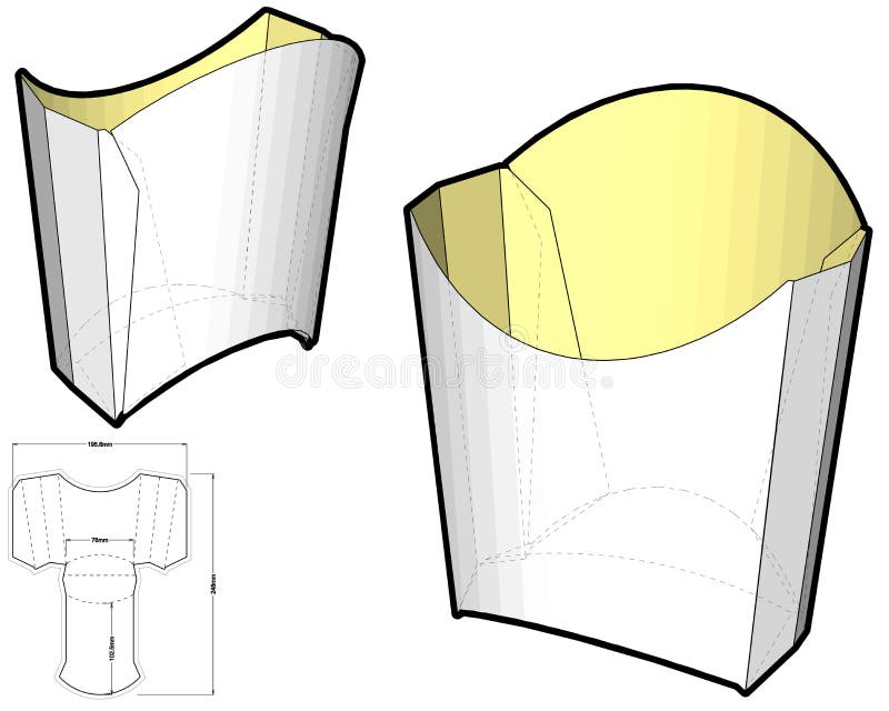 French Fries Disposable Paper Box and Die-cut Pattern