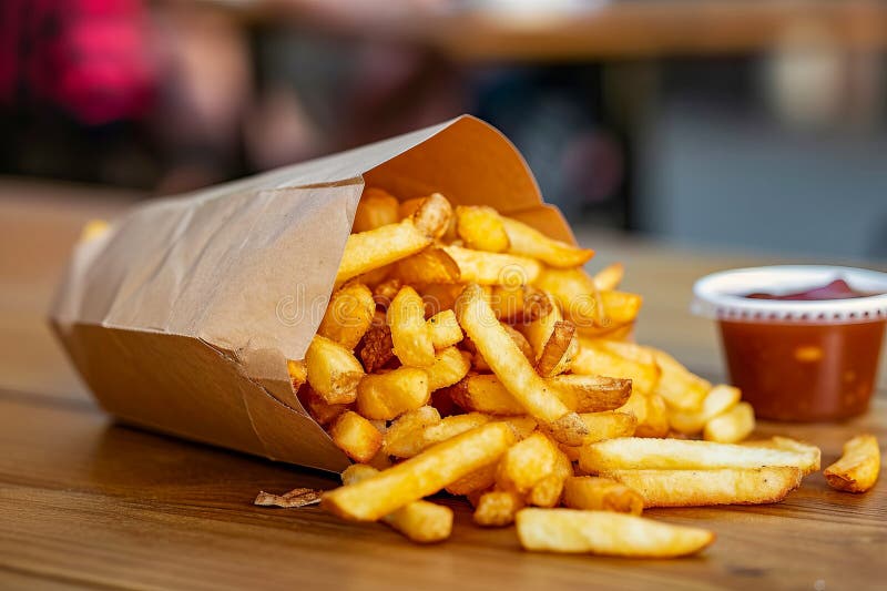 French Fries in a Fast Food Restaurant. Fast Food. AI Generated. Stock