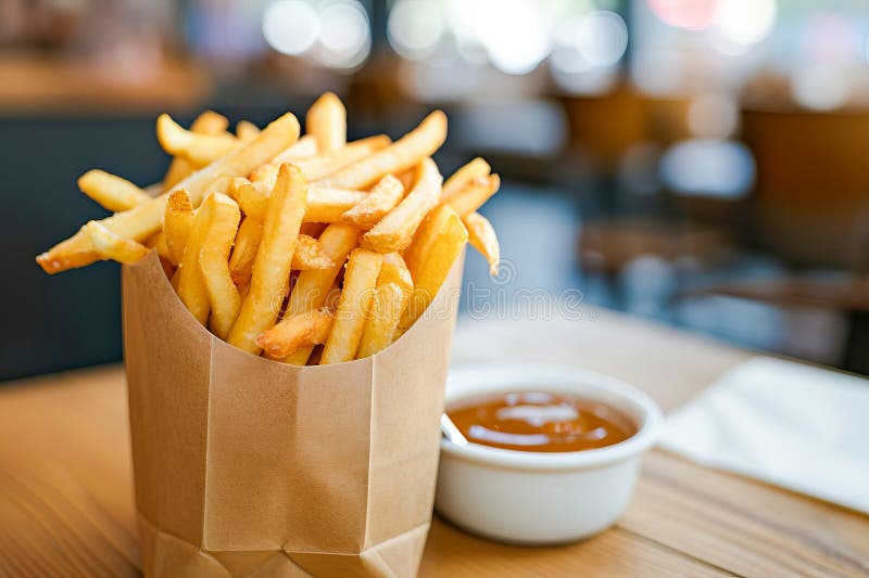 French Fries in a Fast Food Restaurant. Fast Food. AI Generated. Stock